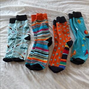 Men's Colorful Casual Crew Socks - Aqua & Orange Mix